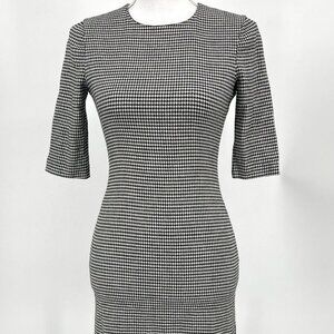 ALICE + OLIVIA Women's Delora Houndstooth Wool Blend White Black Dress Size 2